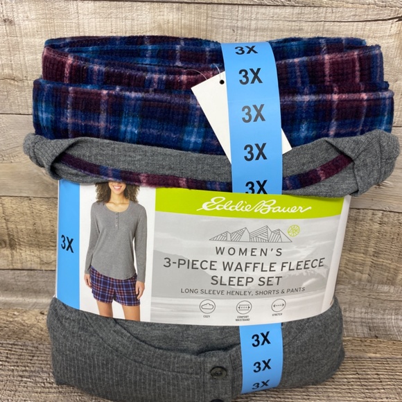 Eddie Bauer Ladies' 3-Piece Waffle Fleece Pajamas Set Gray Size 3X - Picture 8 of 9